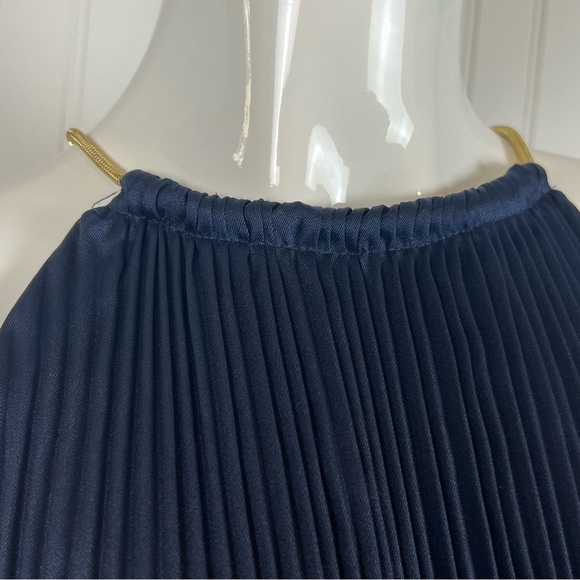 MICHAEL Michael Kors Women's Blue Satin Pleated Wide Leg Halter Jumpsuit Medium - Picture 2 of 13